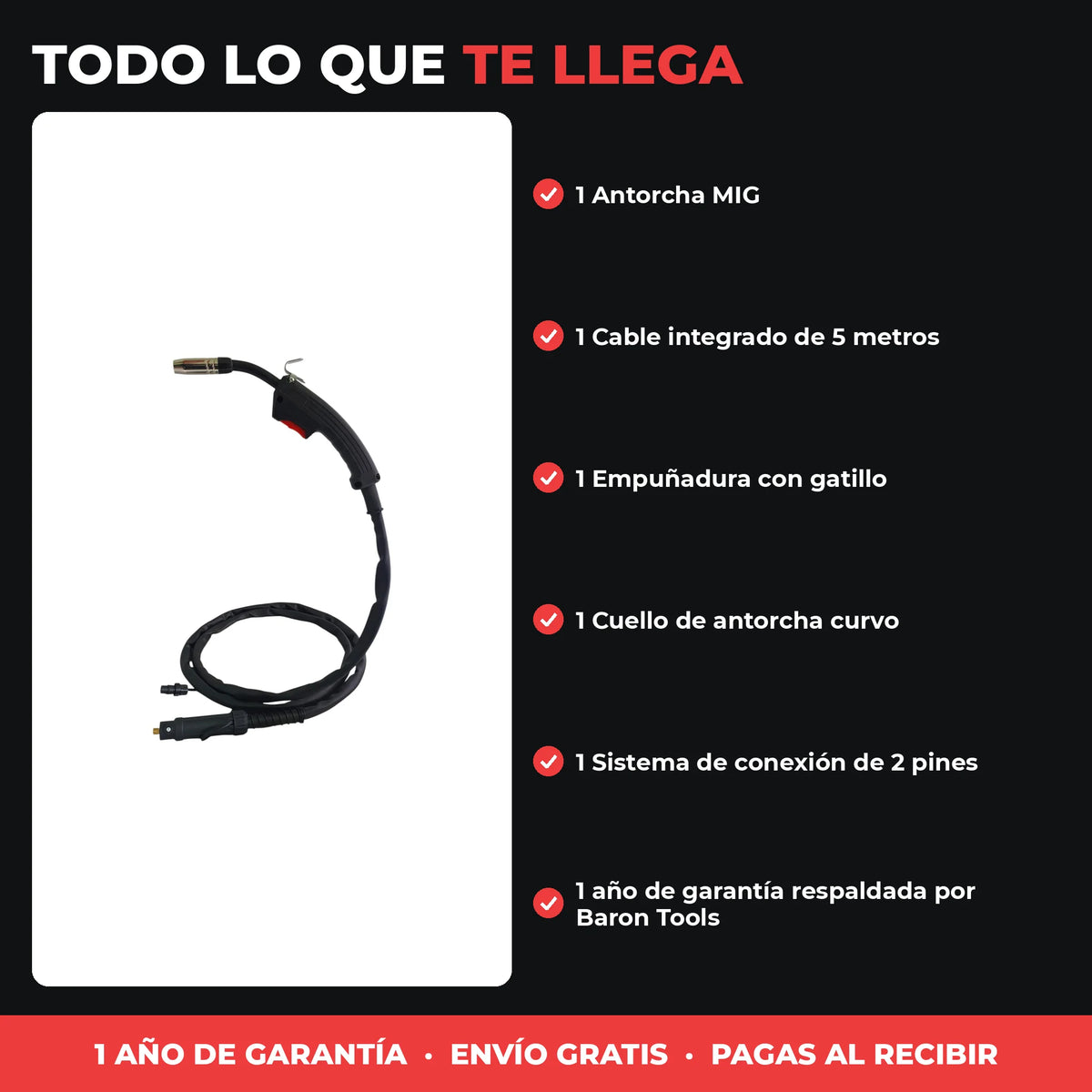 Antorcha MIG 5 m | Conexión 2 Pines | Repuesto para Equipos MIG Compactos | 1 Año de Garantía - en uso
