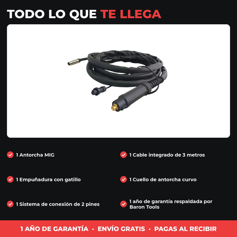 Antorcha MIG 3 m | Conexión 2 Pines | Repuesto para Equipos MIG Compactos | 1 Año de Garantía foto 4
