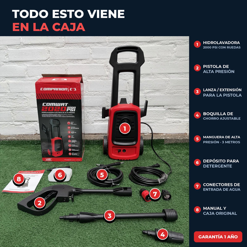 Hidrolavadora de Alta Presión Companion — 2000 PSI · 2000W · 420 L/h | 1 Año de Garantía foto 4