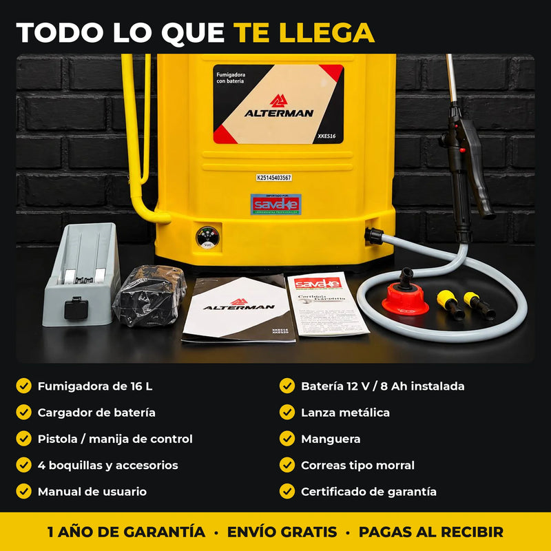 Fumigadora ALTERMAN XKES16 16 L | Batería y Manual | Batería 12V 8Ah | Autonomía hasta 6 h | Tipo Mochila | 1 Año de Garantía foto 4