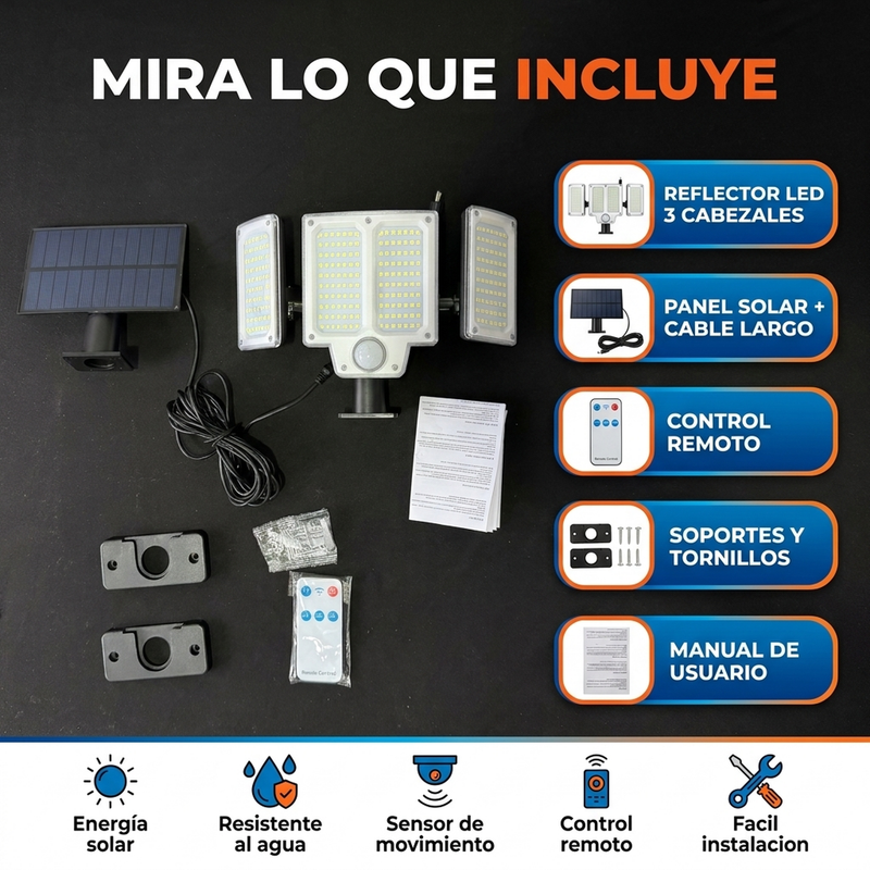Aplique Solar LED 3 Cabezales con Sensor de Movimiento y Control Remoto foto 4