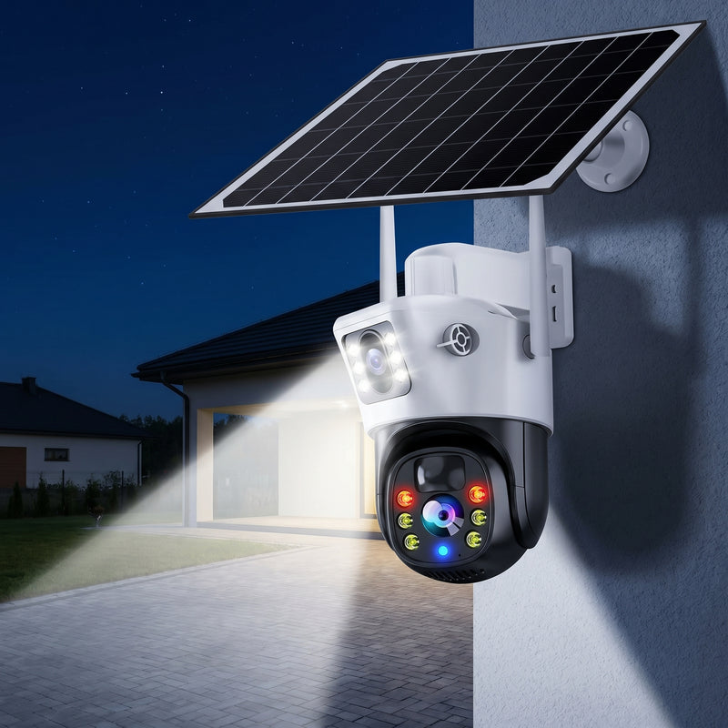 Cámara de Seguridad Solar 2 en 1 Doble Lente 4K — PTZ 355° Visión Nocturna Color foto 4