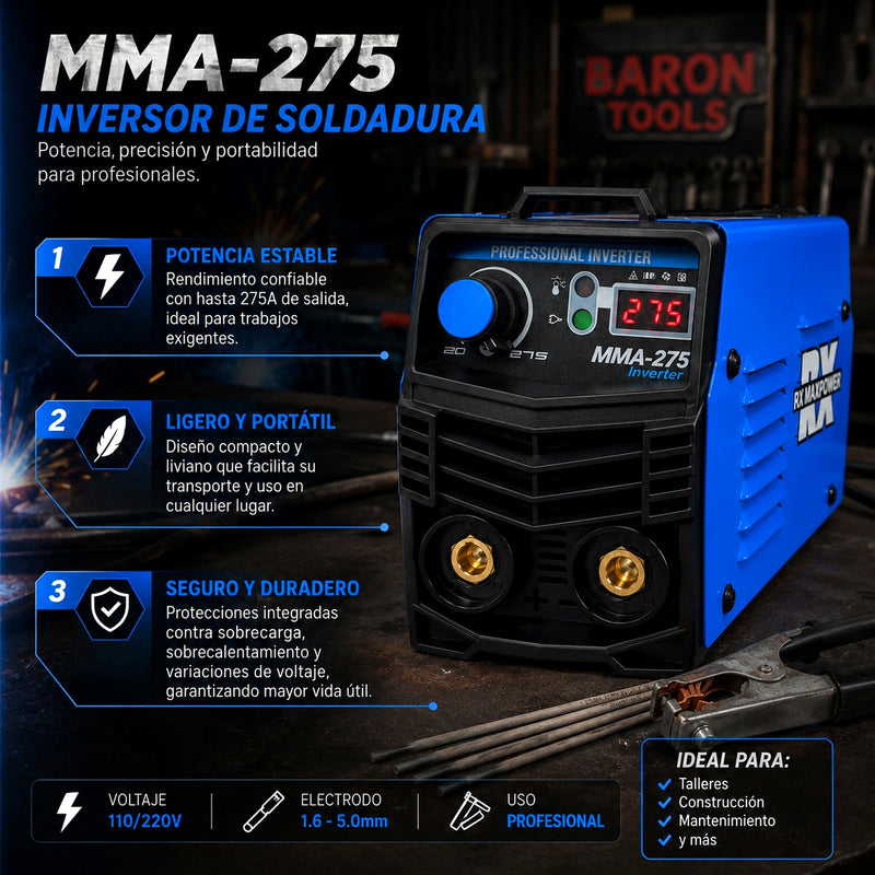 Soldadora Inversora RX Max Power MMA-275 110V/220V — 275A IGBT con Careta y Maletín foto 5