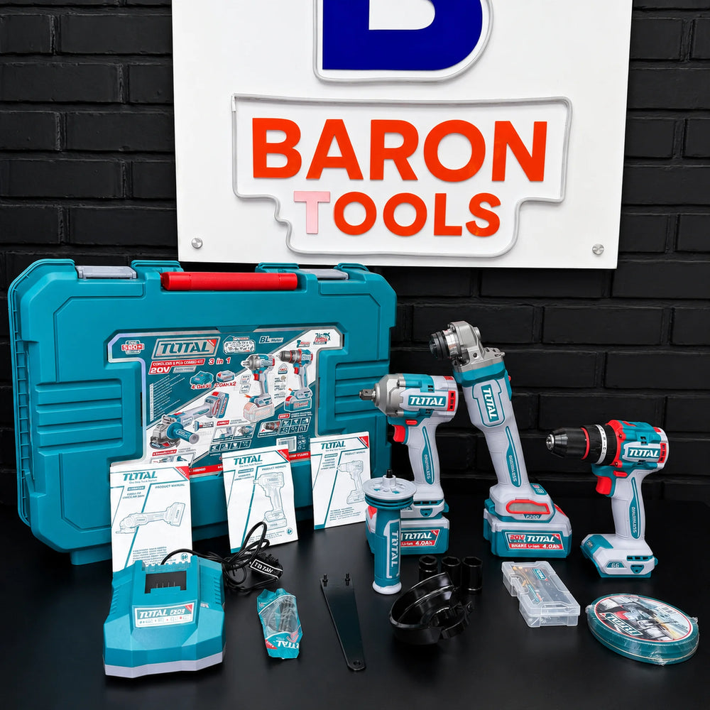 Combo TOTAL 3 en 1 Brushless 20V — Taladro 66 N·m, Llave de Impacto 405 N·m y Pulidora 4½" | 2 Baterías 4.0Ah y Maletín - 6
