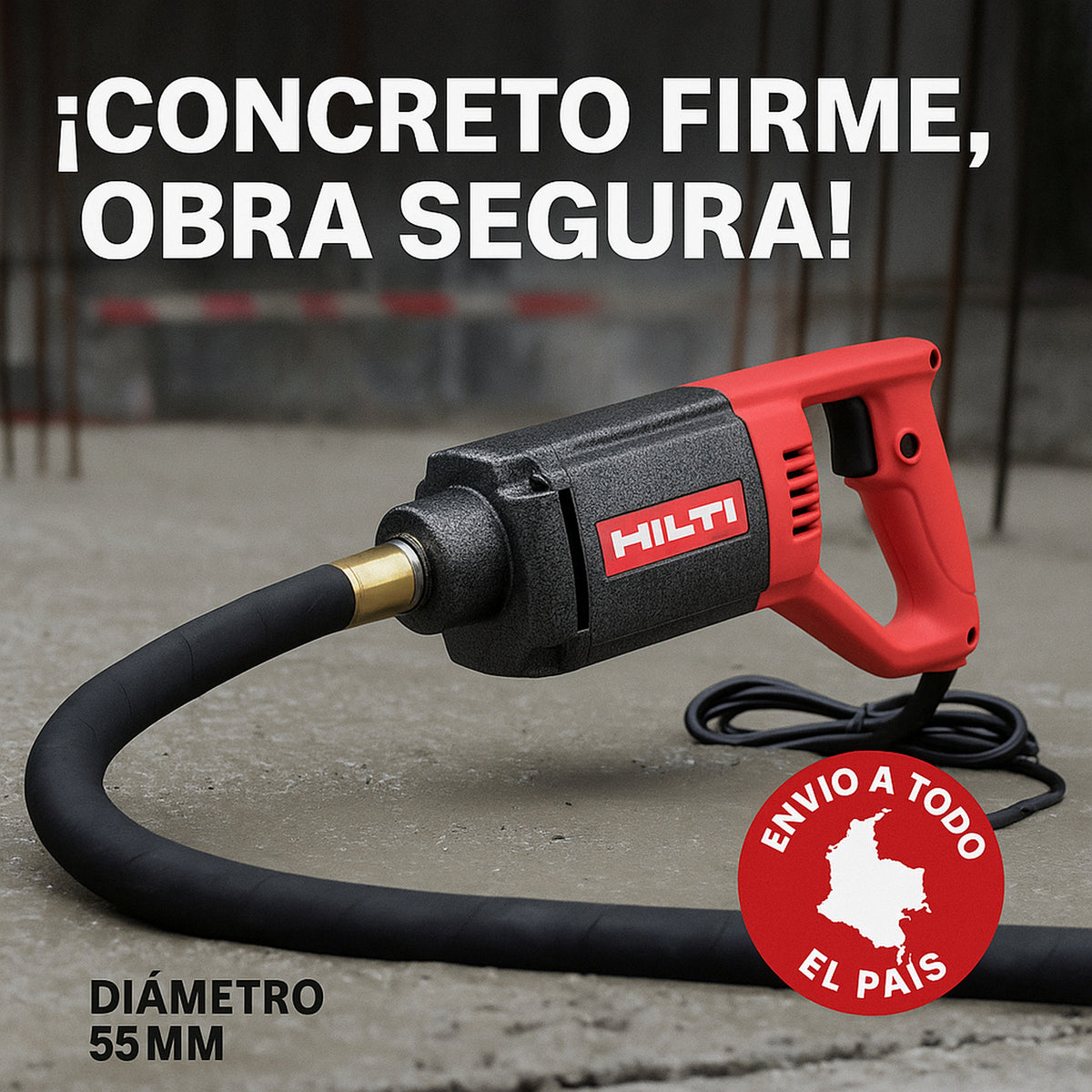 Vibrador de Concreto Industrial tipo HILTI 1200W — Concreto firme, obra segura - Kit completo