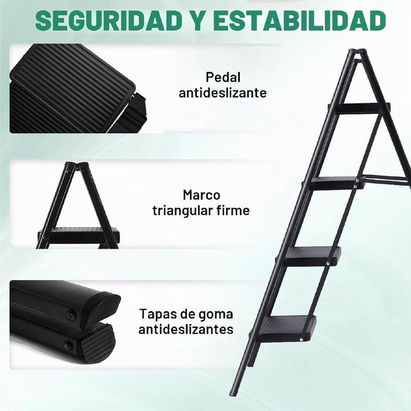 Escalera Plegable 4 Peldaños en Aluminio · Soporta 150kg · Antideslizante y Compacta · Garantía 1 año foto 7