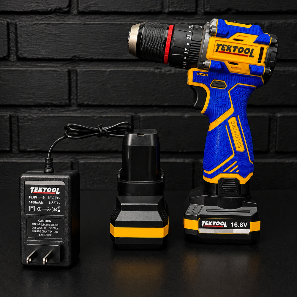 Taladro Atornillador Inalámbrico TEKTOOL TK-5816PRO 16.8V Brushless — 40 N·m, Mandril 1/2" y 2 Baterías - 7