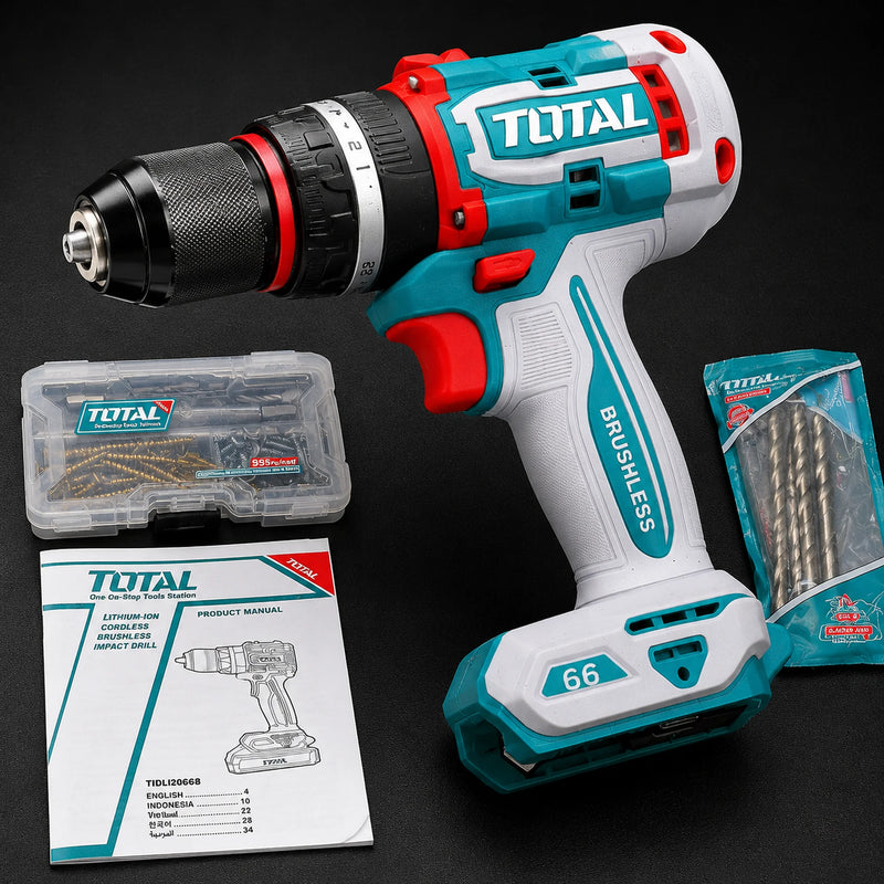 Combo TOTAL 3 en 1 Brushless 20V — Taladro 66 N·m, Llave de Impacto 405 N·m y Pulidora 4½" | 2 Baterías 4.0Ah y Maletín foto 7