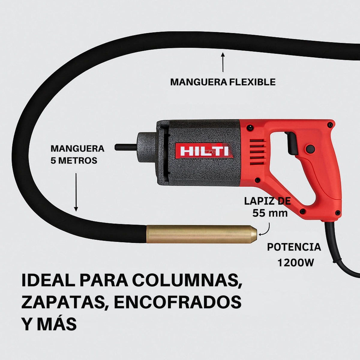 Vibrador de Concreto Industrial tipo HILTI 1200W — Concreto firme, obra segura - en uso