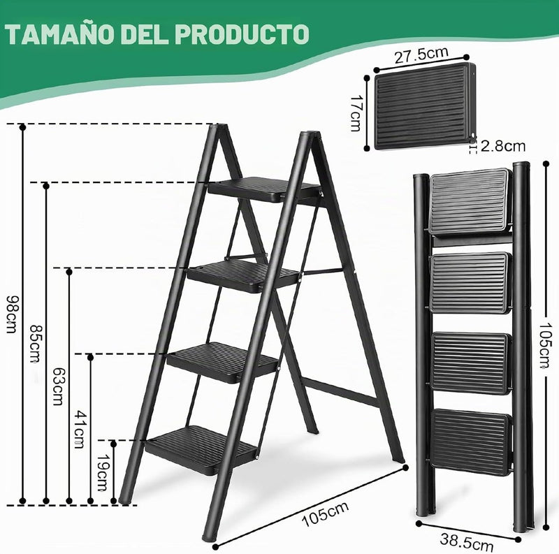 Escalera Plegable 4 Peldaños en Aluminio · Soporta 150kg · Antideslizante y Compacta · Garantía 1 año foto 8
