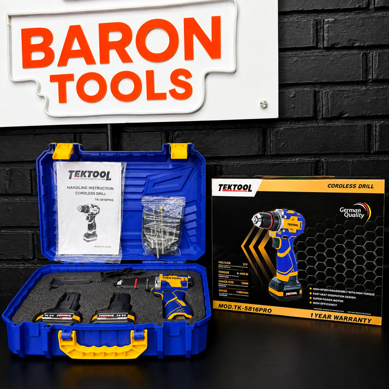 Taladro Atornillador Inalámbrico TEKTOOL TK-5816PRO 16.8V Brushless — 40 N·m, Mandril 1/2" y 2 Baterías foto 9