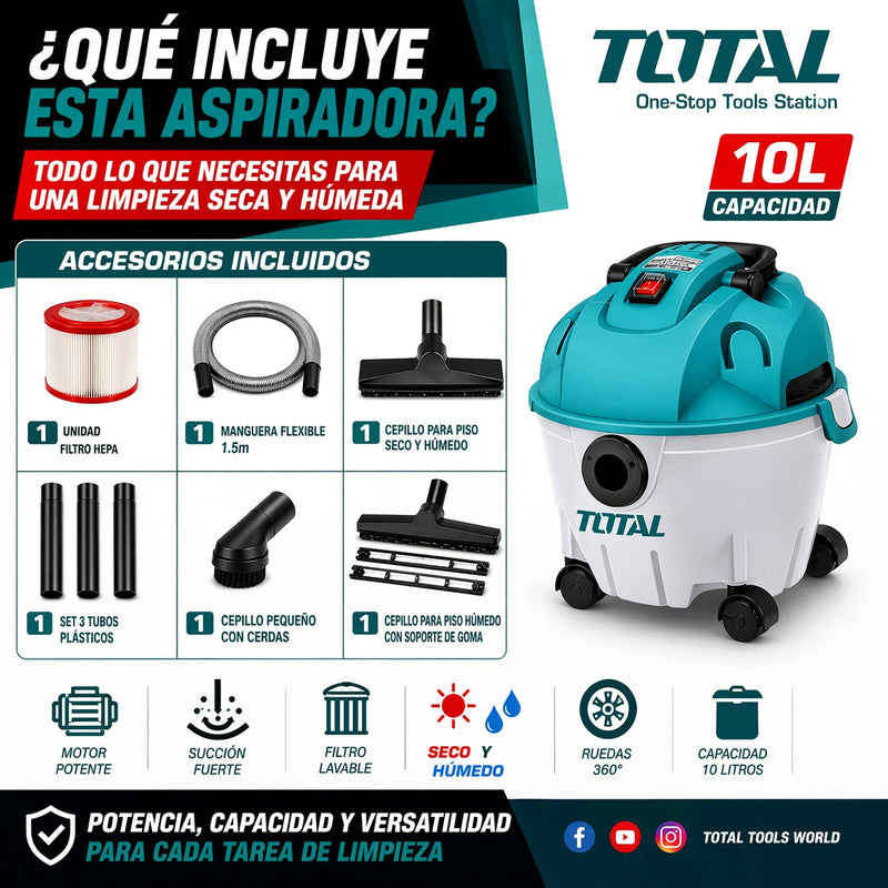Aspiradora y Sopladora TOTAL 1200W 10L — Seco / Húmedo / Soplar (2 en 1) foto 3