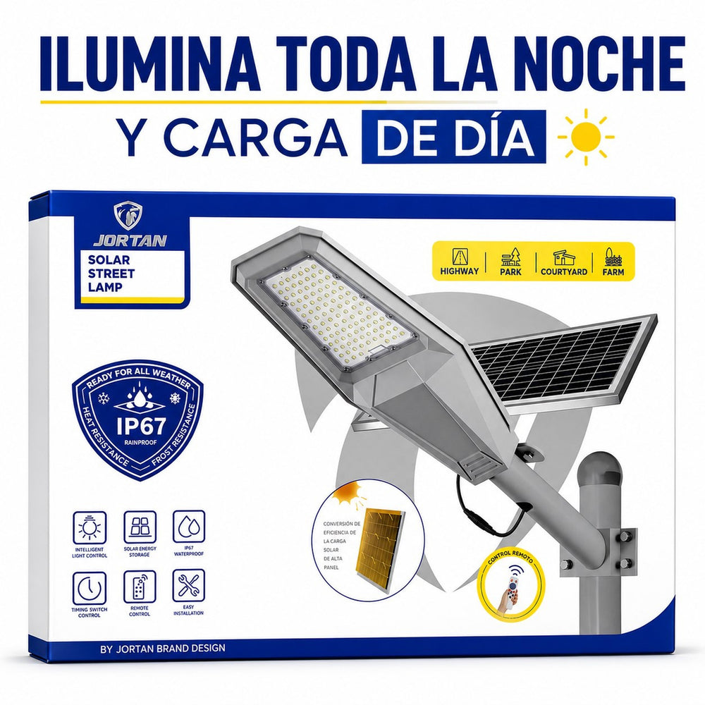 Lámpara Solar Jortan 400W para Exterior – IP67 con Panel y Control Remoto - 1