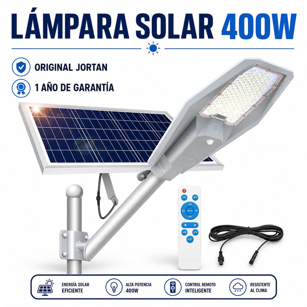Lámpara Solar Jortan 400W para Exterior – IP67 con Panel y Control Remoto - 12