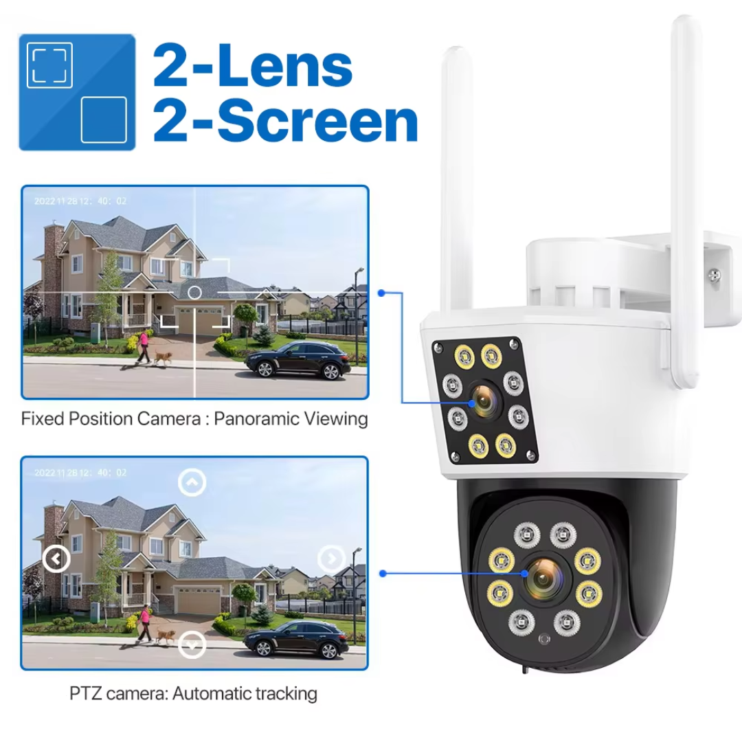 cámara de seguridad 2 en 1 WiFi con doble lente independiente