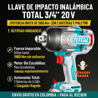 Llave de Impacto TOTAL Original 3/4” – 1350 Nm para Ajustar, 1900 Nm para Aflojar, con 1 Año de Garantía miniatura 1