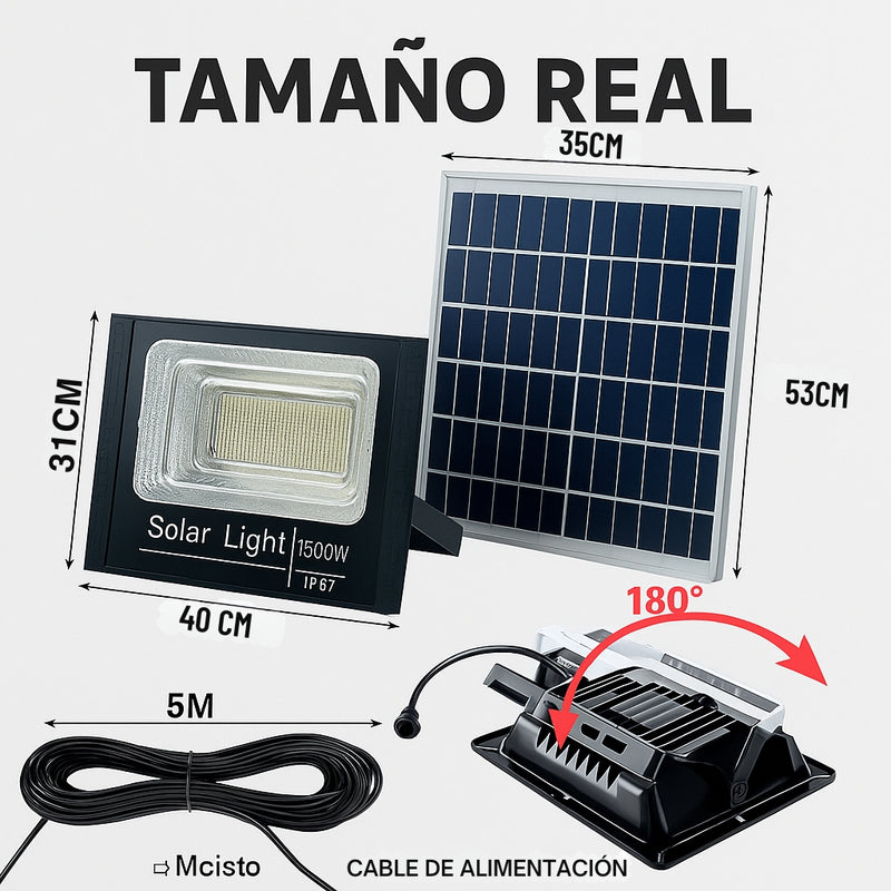 Reflector Solar LED 1500W para Exteriores con Panel y Control – Alta Potencia y Autonomía foto 7