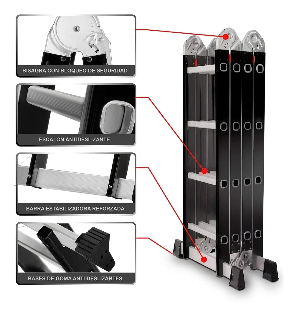 Escalera Multiposiciones de Aluminio Reforzado — 16 Pasos - 5