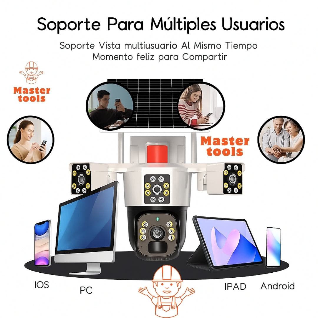 Cámara de Seguridad 4G - Funciona con Chip, Panel Solar y Triple Lente 360°