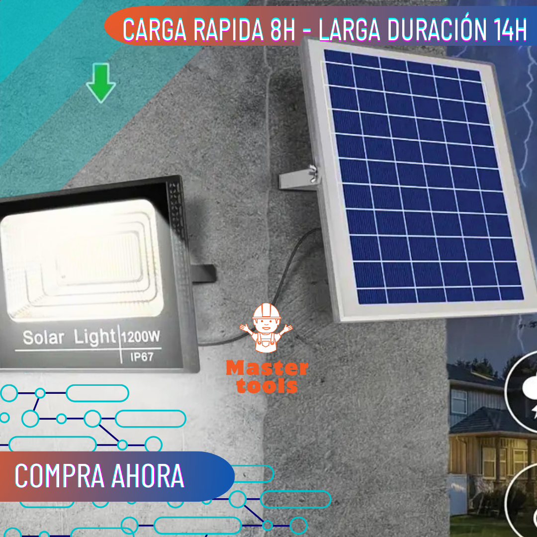 Reflector LED Recargable Solar 1200W – Grande y Potente 1 Año de garantia - en uso