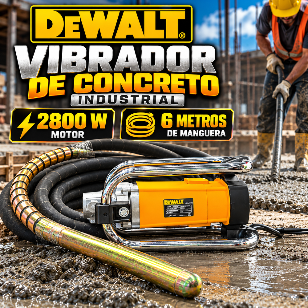 Vibrador de Concreto Industrial tipo DeWALT 2800W ZIN-160 | Manguera de 6 m | 110 V | 4.300 r/min | 1 Año de Garantía - 1