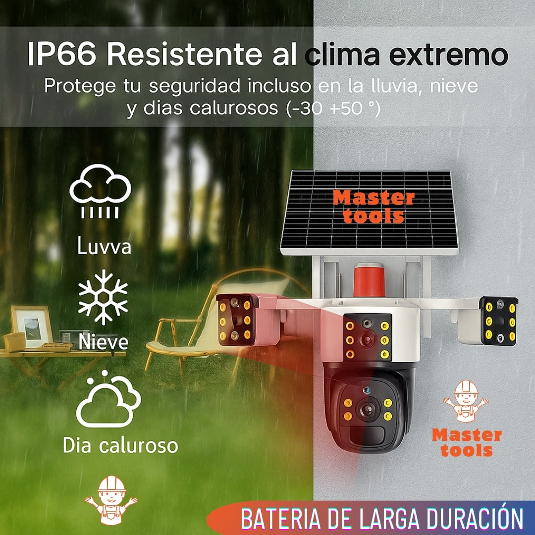 Cámara de Seguridad 4G - Funciona con Chip, Panel Solar y Triple Lente 360°