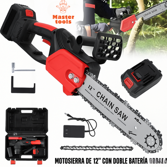 Motosierra inalambrica 12 pulgadas con 2 baterias+ Una cadena adicional