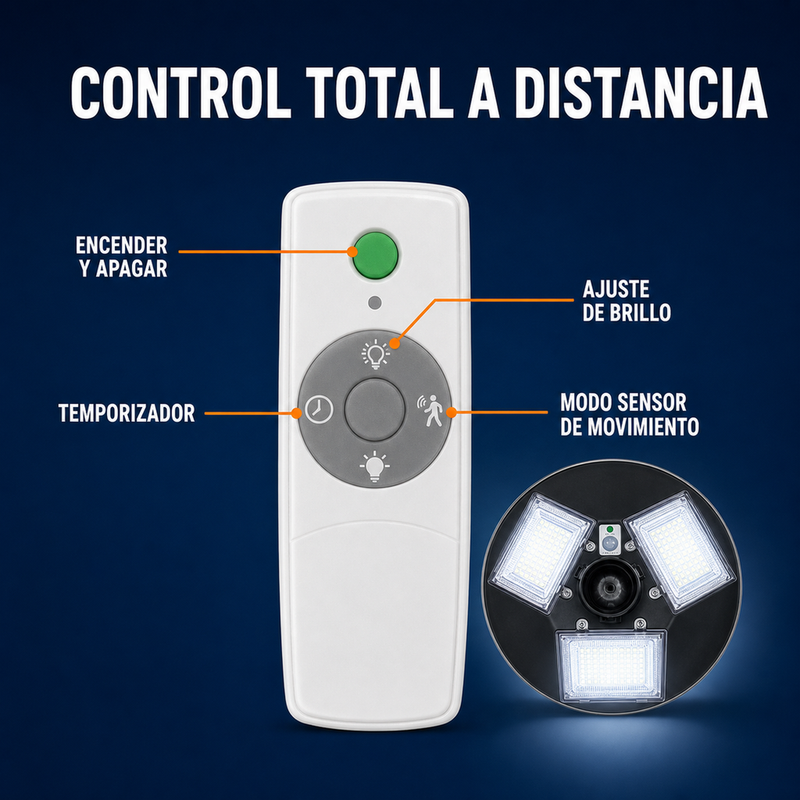 Lámpara Solar UFO 200W · 3 Paneles Ajustables · Control Remoto y Sensor de Movimiento · IP65 · Garantía 1 año foto 7
