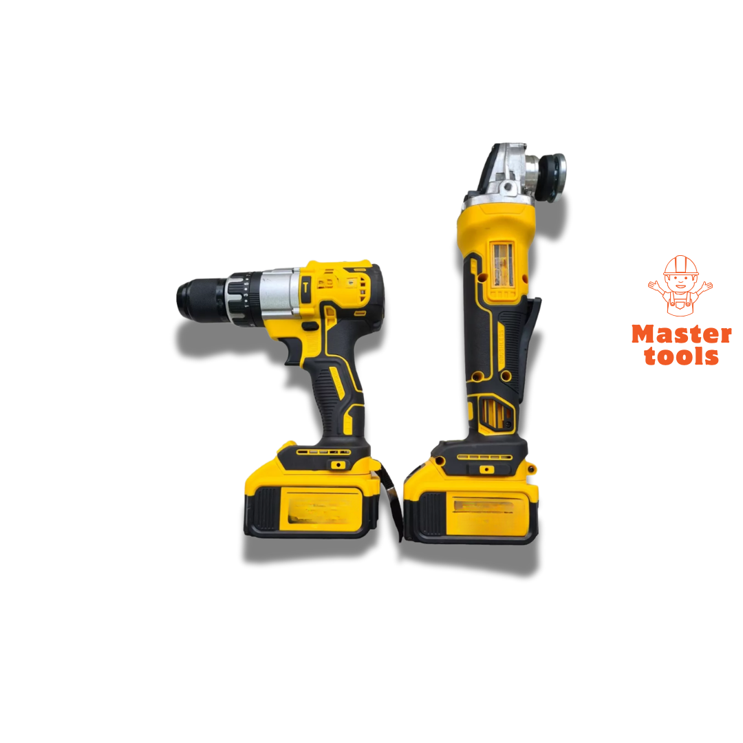 Combo Esmeril Angular Grande con taladro Percutor y 2 baterías