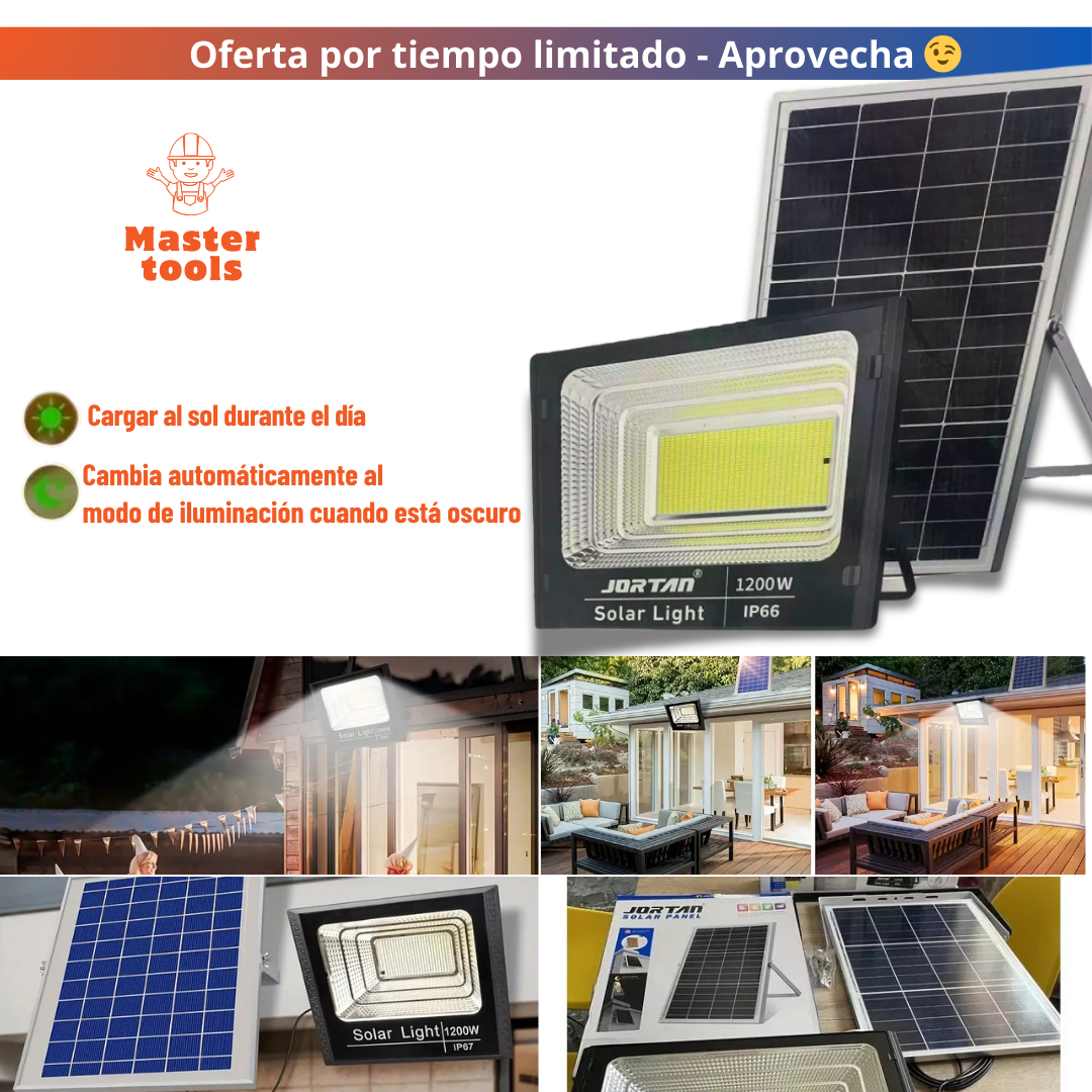 Reflector LED Recargable Solar 1200W – Grande y Potente 1 Año de garantia