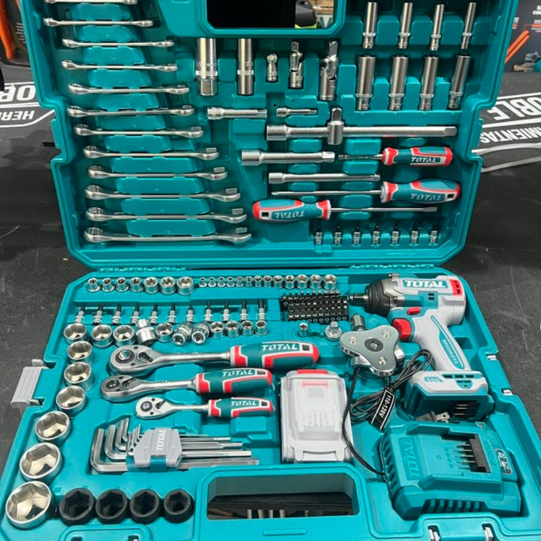 Pistola de Impacto 500NM  TOTAL + KIT 152 Herramientas + 1 Año de Garantia - Kit completo