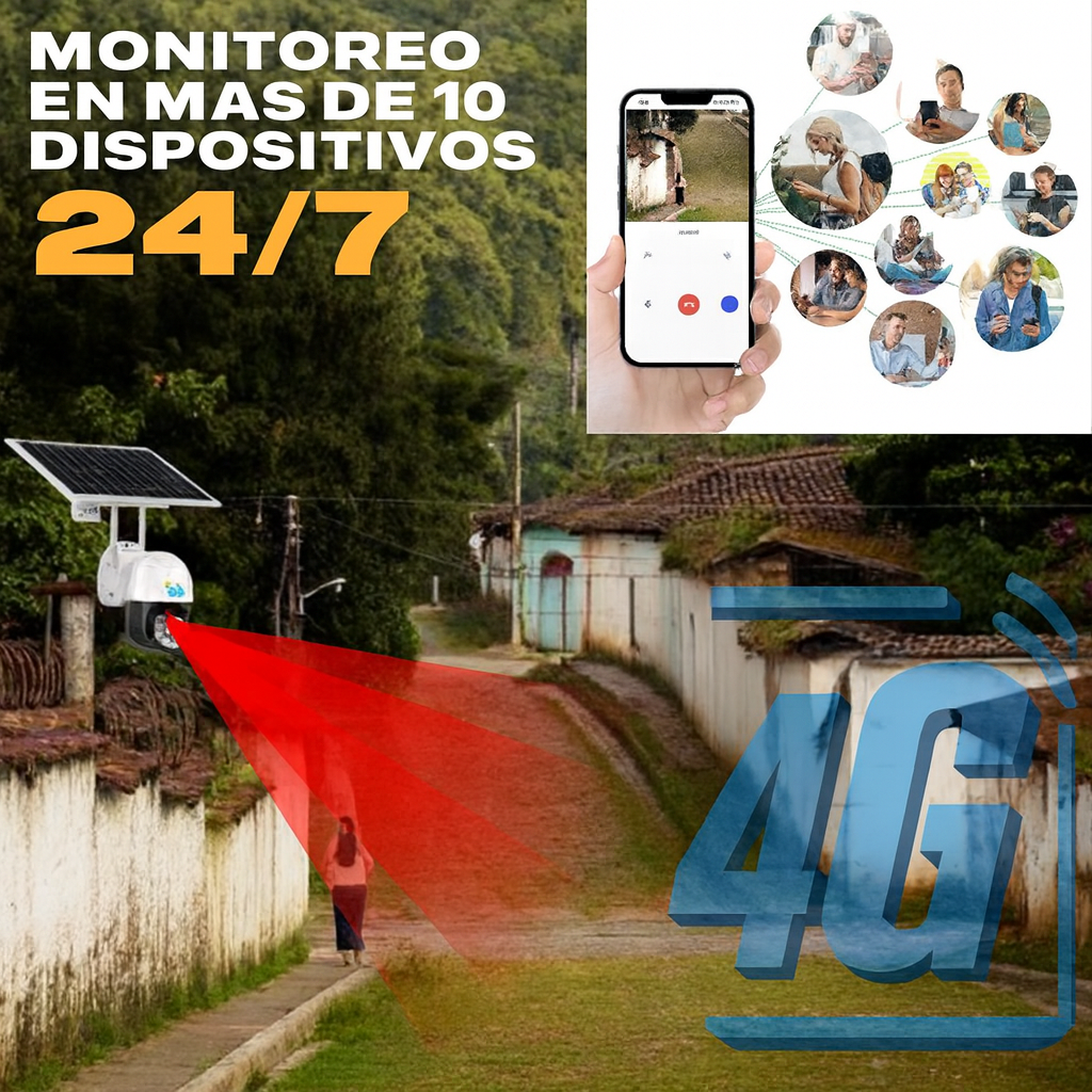 Cámara de Seguridad Exterior PTZ Red 4G SIM con Panel Solar