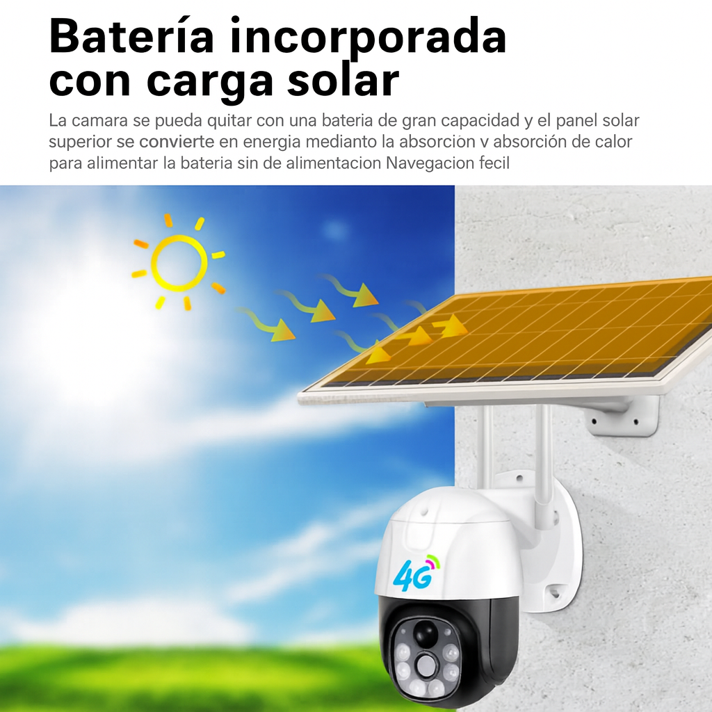 Cámara de Seguridad Exterior PTZ Red 4G SIM con Panel Solar