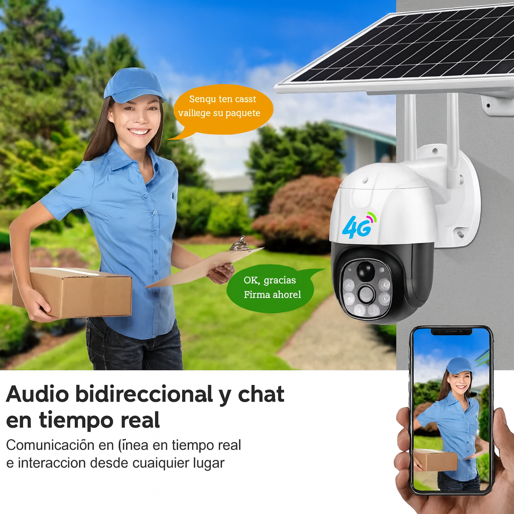Cámara de Seguridad Exterior PTZ Red 4G SIM con Panel Solar