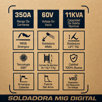 Inversor Inteligente 350A Synergic IA | Potencia Profesional MIG/MMA/TIG + Capacidad 5KG + 2 Años de Garantía miniatura 9