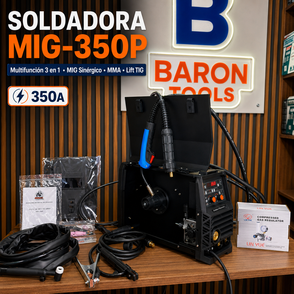 Inversor Inteligente 350A Synergic IA | Potencia Profesional MIG/MMA/TIG + Capacidad 5KG + 2 Años de Garantía - 1