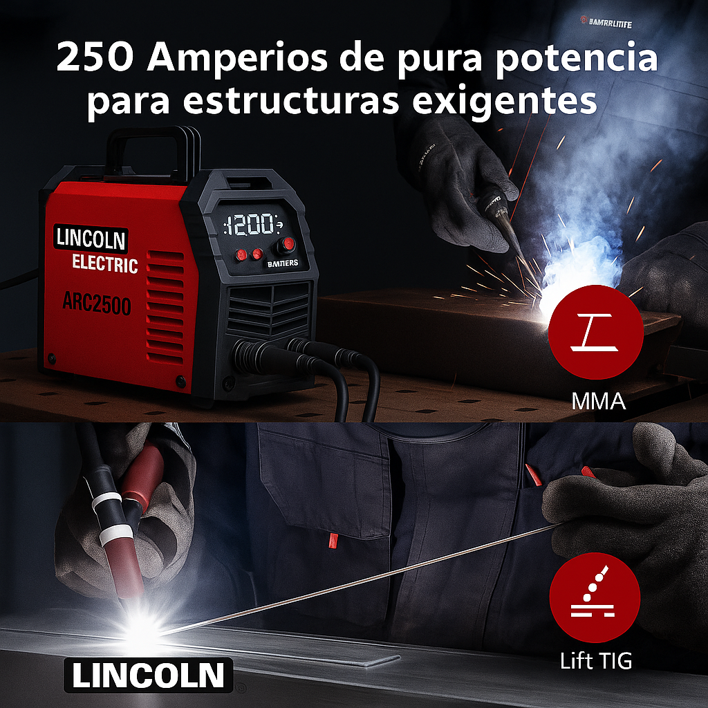 Soldador Lincoln 250A Inversor MMA/TIG – Perfecto para revestida funde electrodo 70/18 - 60/13 - Aguanta trabajo continuo - 6