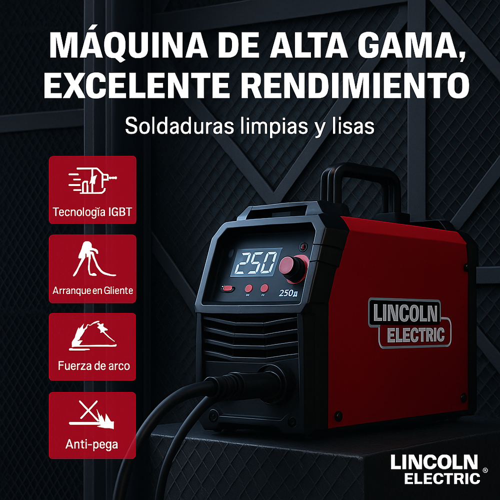 Soldador Lincoln 250A Inversor MMA/TIG – Perfecto para revestida funde electrodo 70/18 - 60/13 - Aguanta trabajo continuo - 11
