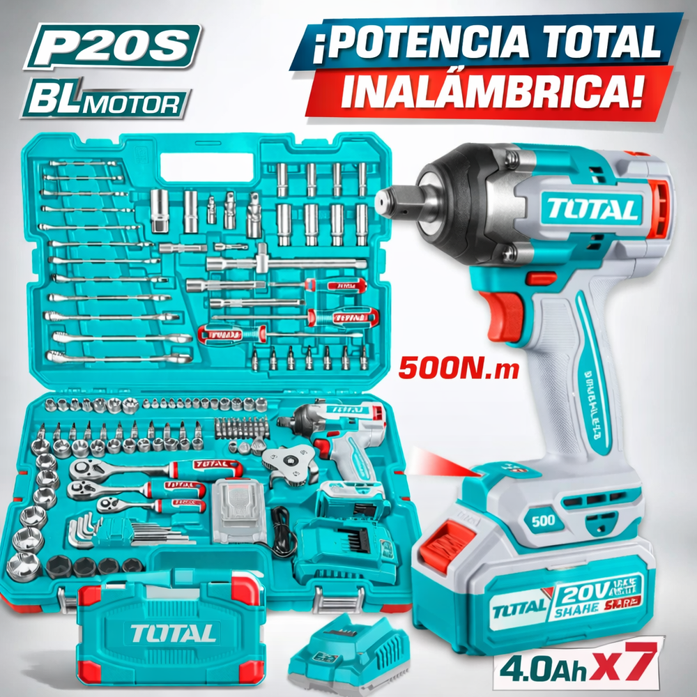 Pistola de Impacto 500NM  TOTAL + KIT 152 Herramientas + 1 Año de Garantia - 6