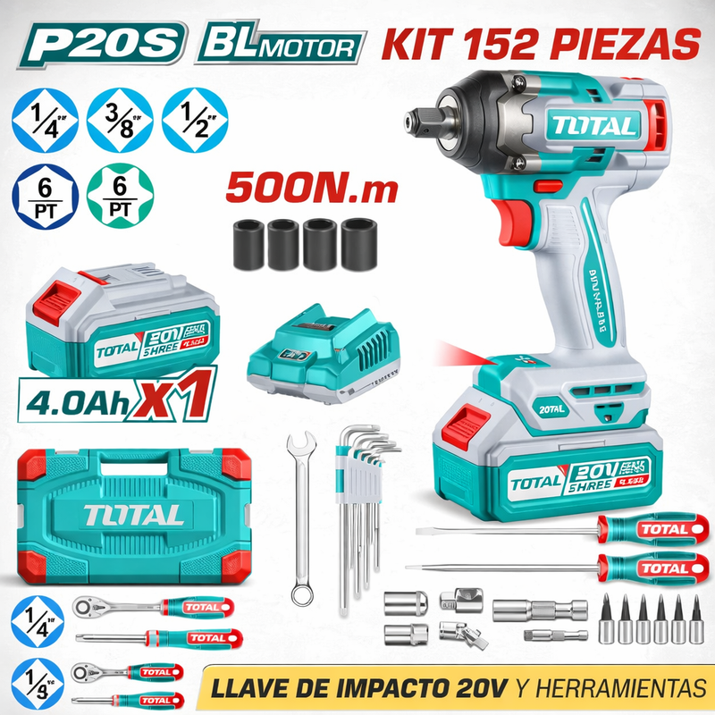 Pistola de Impacto 500NM  TOTAL + KIT 152 Herramientas + 1 Año de Garantia foto 11