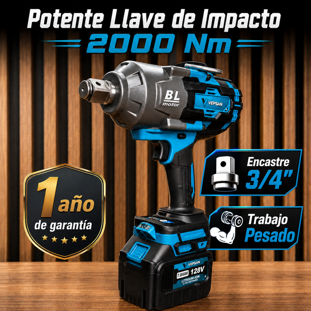 Llave de Impacto VEPSAN 2000Nm Brushless 3/4” | Potencia Industrial + 1 Año de Garantía - 2