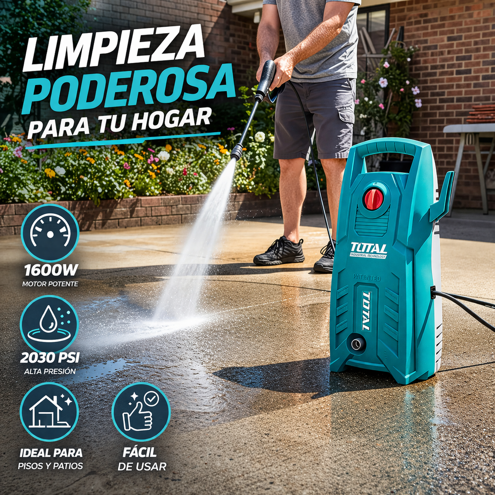 Hidrolavadora TOTAL 1600W 2030 PSI – Limpieza Profesional en Casa - 1