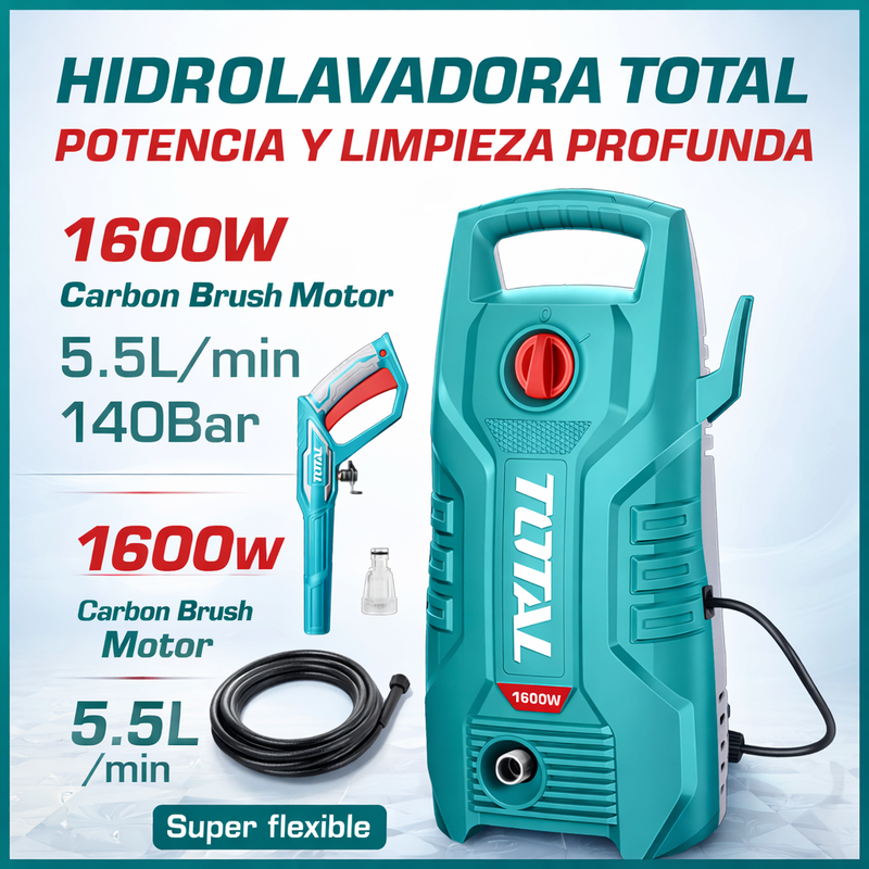 Hidrolavadora TOTAL 1600W 2030 PSI – Limpieza Profesional en Casa foto 2