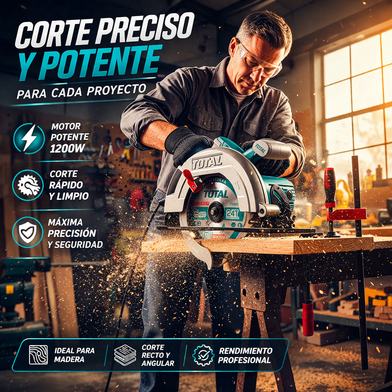 Sierra Circular TOTAL 7 1/4” 1200W – Corte Profesional sin Esfuerzo - 1 AÑO de Garantia foto 1