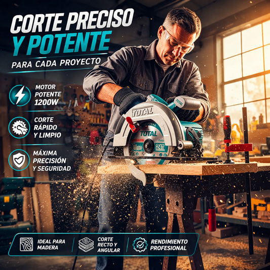 Sierra Circular TOTAL 7 1/4” 1200W – Corte Profesional sin Esfuerzo - 1 AÑO de Garantia