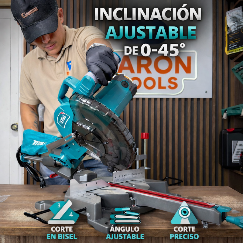 Sierra Ingleteadora Telescópica TOTAL 10” 1800W Industrial foto 10
