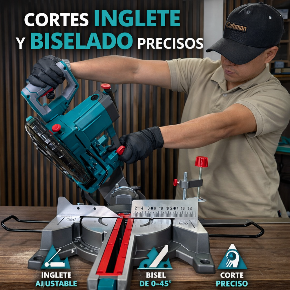 Sierra Ingleteadora Telescópica TOTAL 10” 1800W Industrial - 8