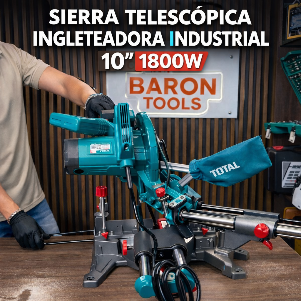 Sierra Ingleteadora Telescópica TOTAL 10” 1800W Industrial