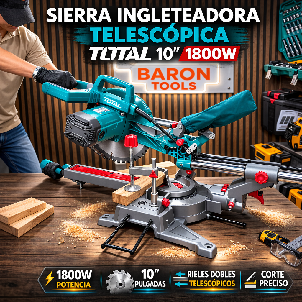 Sierra Ingleteadora Telescópica TOTAL 10” 1800W Industrial