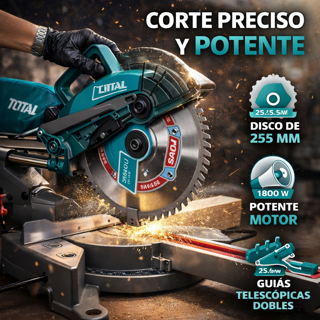 Sierra Ingleteadora Telescópica TOTAL 10” 1800W Industrial